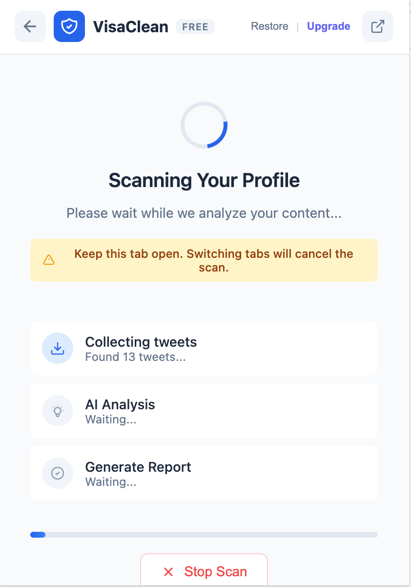 VisaClean - AI analyzing your tweets